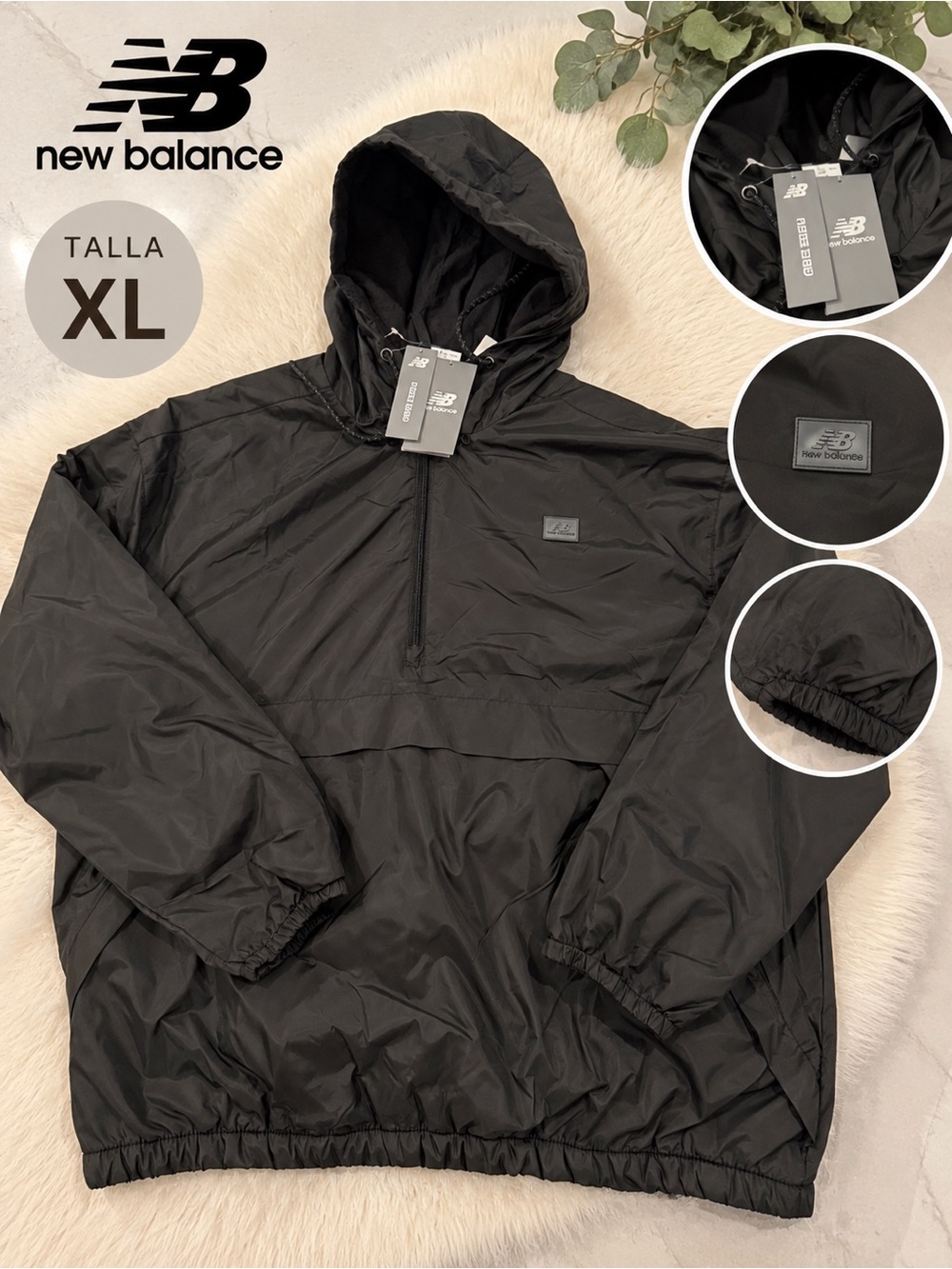 New Balance Black Hooded Pullover Windbreaker